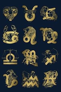 Gold astrological signs horoscope symbol illustration