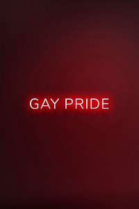 GAY PRIDE neon word typography on a red background