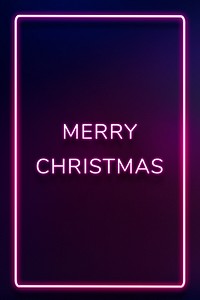 Merry Christmas neon word typography on a purple background