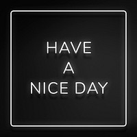 HAVE A NICE DAY neon phrase typography on a black background