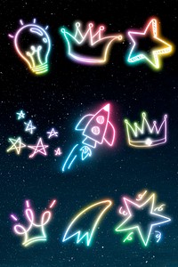 Rainbow led light psd neon doodle set