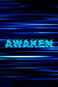 AWAKEN blurred word typography on blue background