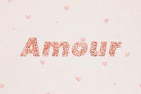 Glittery amore typography on heart patterned background