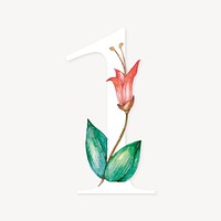 Number 1 flower collage element, botanical design vector