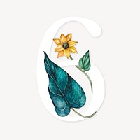 Number 6 flower collage element, botanical design vector