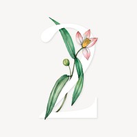 Number 2 flower collage element, botanical design vector