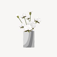 White rose vase collage element, flower decoration vector