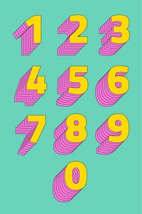 Number set 3d stylized vector typeface