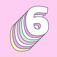 Number six layered 3d vector font