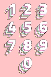 Number set pastel 3d psd stylized typeface