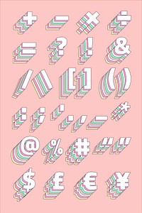 3d pastel symbol set vector retro typography