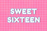 Neon miami 80&rsquo;s sweet sixteen word typography on grid background