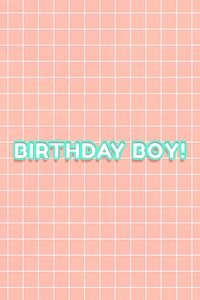 Neon miami 80&rsquo;s birthday boy! png word outline typography on grid background