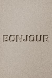 Paper cut Bonjour lettering font typography