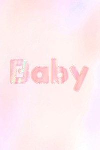 Holographic baby word lettering pastel shiny typography