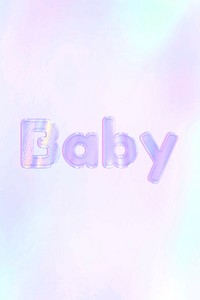 Holographic baby word lettering pastel shiny typography
