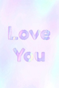 Cute love you lettering purple gradient holographic pastel typography