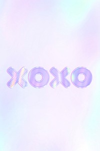 Shiny XOXO text purple gradient holographic pastel typography
