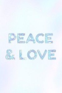 Holographic peace & love lettering pastel shiny typography