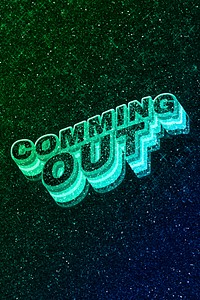 Coming out word 3d vintage wavy typography illuminated green font