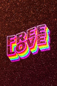 Free love word 3d vintage typography wavy rainbow