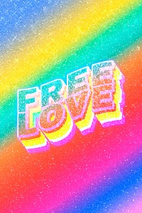 Free love word 3d effect typeface rainbow gradient
