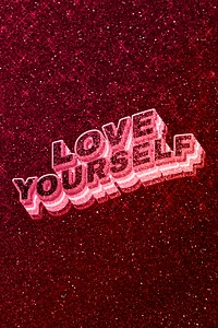 Love yourself word 3d effect typeface glowing font