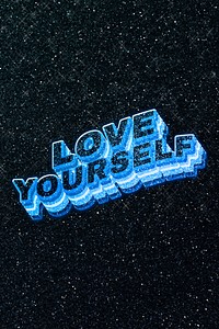 Love yourself word 3d effect typeface sparkle glitter texture