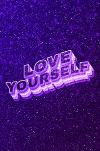 Love yourself text 3d retro word art glitter texture