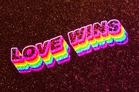 Love wins word 3d vintage typography wavy rainbow