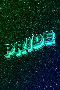 Pride word 3d vintage wavy typography illuminated green font