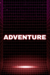 Adventure neon grid room vaporwave style bold font