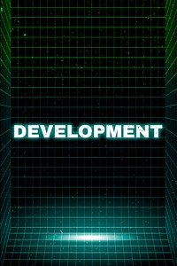 Dark neon grid development futuristic bold font