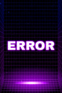 Synthwave neon error text in grid room
