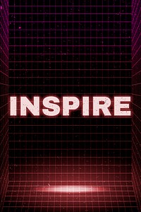 Synthwave tech word inspire bold font typography