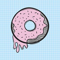 Funky frosted donut hand drawn doodle cartoon sticker illustration