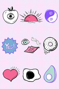 Funky icon hand drawn doodle cartoon set