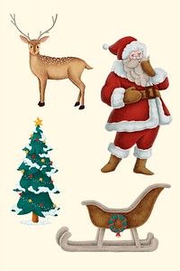 Cute Christmas vector ornament drawing set
