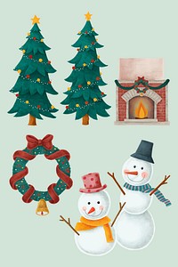 Christmas season illustration hand drawn set