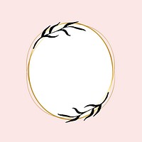 Gold round frame with simple flower drawing psd