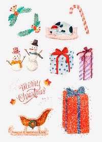 Winter glitter effect vector drawing set