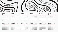 Calendar 2021 year editable template psd with black line pattern 