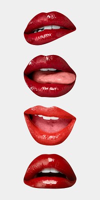 Red lips expression stickers vector Valentine&rsquo;s day theme collection