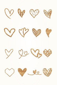 Gold heart sticker collection psd valentine&#39;s day