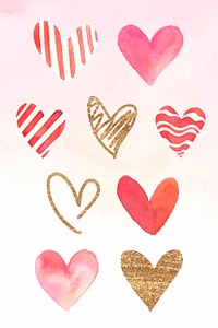 Watercolor heart sticker collection psd valentine's day edition