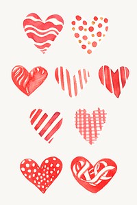 Watercolor heart sticker collection psd valentine&#39;s day edition