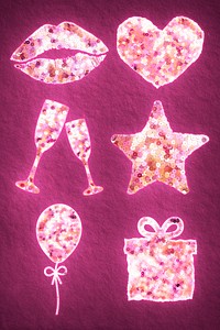Glittery pink sequin valentine&rsquo;s icon set