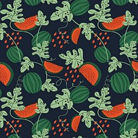 Watermelon pattern, black background, tropical fruit illustration