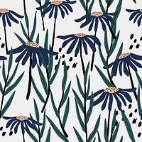 Blue flower pattern, white background, botanical illustration