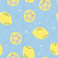 Lemon pattern, blue background, aesthetic fruit doodle